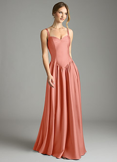 Azazie Evadina Suknie dla druhen Linia A Gorset Satyna elastyczna Do ziemi Sukienka image1