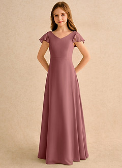 Azazie Nari Girls Formal Flower Girl Dresses Amethyst A-Line with Sleeves Chiffon Dress image6