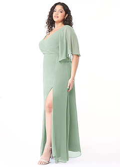 Azazie Cierra Final Sale Agave A-Line V-Neck Chiffon Dress image11