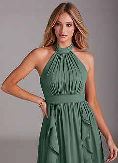 Azazie Avary Bridesmaid Dresses Sea Moss A-Line Pleated Chiffon Dress image6