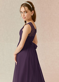 Azazie Georgette Junior Plum A-Line Lace Tulle Dress image6