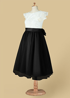 Azazie Vetty Flower Girl Dresses Ivory Black A-Line Lace Tulle Dress image14