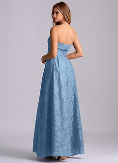 Azazie Lucienne Bridesmaid Dresses Steel Blue A-Line Strapless Floral Burnout Dress image2