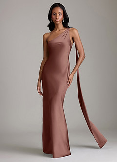 Azazie Galinda Brudtärnklänningar Klä av Sjöjungfru i Stretch Satin Ena axeln Espresso image4