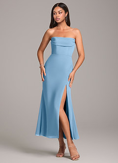 Azazie Saige Bridesmaid Dresses Steel Blue Sheath Off the Shoulder Chiffon Convertible Dress image6
