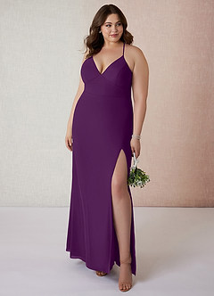 Azazie Becca Bridesmaid Dresses Grape Sheath V-Neck Chiffon Dress image7