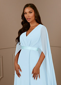 Azazie Isa Mother of the Bride Dresses Sky Blue A-Line V-Neck Pleated Chiffon Dress image5