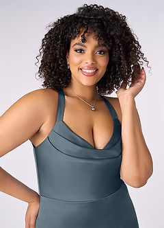 Barbie ♥ Azazie Bridesmaid Dresses Twilight Mermaid Pleated Stretch Satin Dress image10