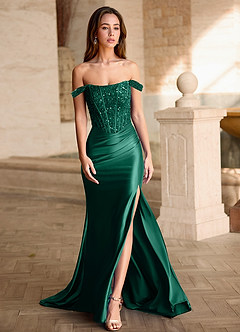 Valeria Green Velvet Sequins Corset Satin Prom Dress image3
