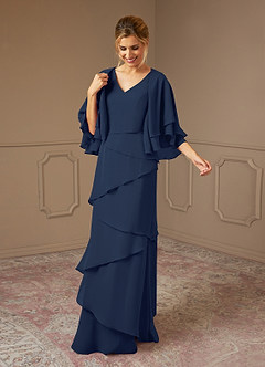 Azazie OHara vestidos de madre de la novia Vestido de Azul Marino Oscuro de Gasa de Corte En A con Cuello en V image3