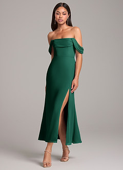 Azazie Saige Bridesmaid Dresses Emerald Sheath Off the Shoulder Chiffon Convertible Dress image3