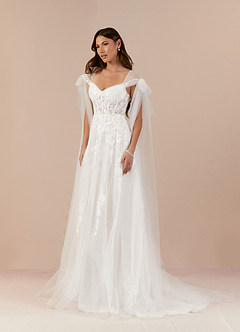 Azazie Ziza Wedding Dresses Diamond White A-Line Lace Tulle Dress image3