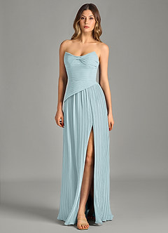 Azazie Becka 신부 들러리 드레스 A라인 스트랩리스 쉬폰 바닥 길이 드레스 image3