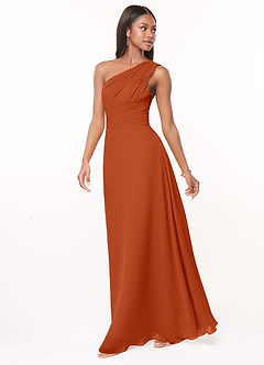 Azazie Ashley Bridesmaid Dresses Burnt Orange A-Line Ruched Chiffon Dress image4