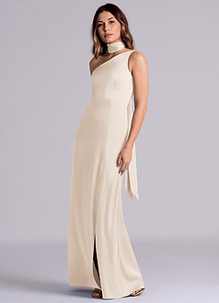 Azazie Phaedra Bridesmaid Dresses White Alabaster A-Line One Shoulder Stretch Satin Dress image6