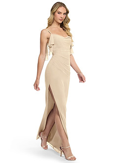 Azazie Jasmine Bridesmaid Dresses Champagne Sheath Side Slit Chiffon Dress image3
