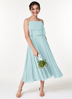 Azazie Ensley Junior Sea Glass A-Line Pleated Chiffon Dress image5