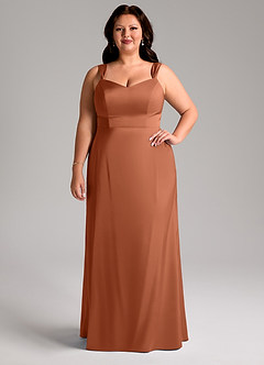 Azazie Denice Bridesmaid Dresses Cedar Rose Sheath Pleated Stretch Satin Dress image8