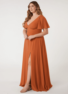 Azazie Kimber Bridesmaid Dresses Cinnamon A-Line Flounce Sleeve Chiffon Dress image8