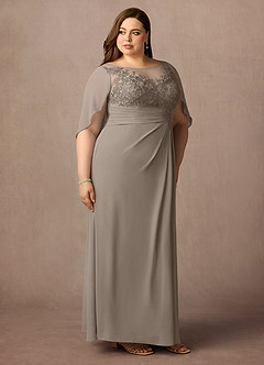 Azazie Hera Mother of the Bride Dresses Taupe A-Line Lace Capelet Chiffon Dress image10