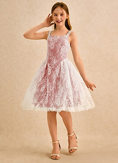Azazie Cubbie Girls Formal vestidos de niña de las flores Vestido de Rosa Antigua de Encaje de Corte en A image1