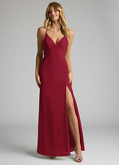 Azazie Becca Bridesmaid Dresses Burgundy Sheath V-Neck Chiffon Dress image4