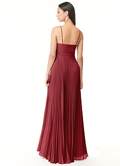 Azazie Vini Bridesmaid Dresses Pomegranate A-Line V-Neck Pleated Chiffon Dress image2