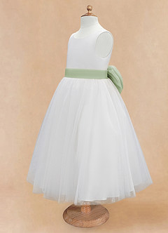 Azazie Kavi Flower Girl Dresses Ivory Dusty Sage A-Line Bow Matte Satin Dress image9