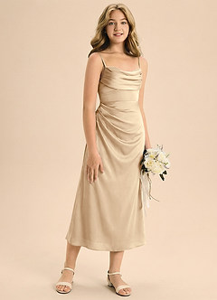 Azazie Mai Junior Etui Plissee Stretch-Satin Kleid Champagner image5