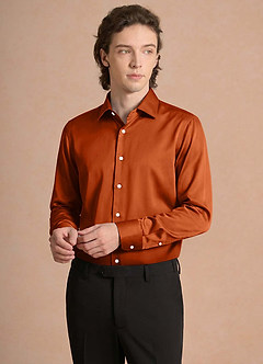 front Julian Burnt Orange Stretch Satin Dress Shirt