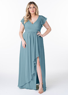 Azazie Omari Jurken voor bruidsmeisjes Jurk van Chiffon met A-Lijn Mystiek Blauw image7