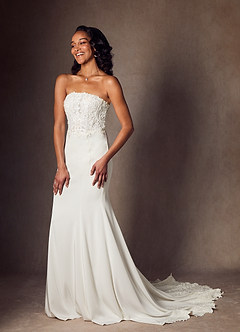 Azazie Lewena Wedding Dresses Diamond White Mermaid Lace Crepe Back Satin Dress image1