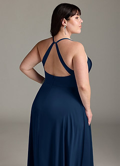 Azazie Davis Bridesmaid Dresses Dark Navy A-Line Pleated Stretch Satin Dress image12