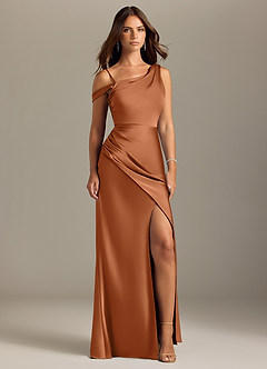 Azazie Madelyn Robes de demoiselle d'honneur Robe Sirène Convertible en Satin extensible Épaule décolletée Cuivre image9