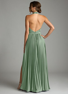 Azazie Zienna Venta Final Vestido de Matcha de Satén Elástico de Corte en A con Plisado image2