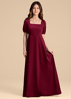 Azazie Briar Junior Burgundy A-Line Bow Stretch Satin Dress image4