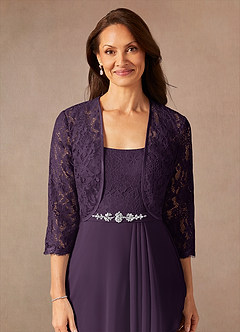 Azazie Ainsling Mother of the Bride Dresses Plum A-Line Square Neckline Lace Chiffon Dress image8