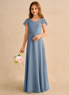 Azazie Nari Girls Formal Flower Girl Dresses Twilight A-Line with Sleeves Chiffon Dress image4