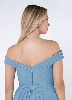 Azazie Audrianna Bridesmaid Dresses Steel Blue A-Line Off-The-Shoulder Gathered Chiffon Convertible Dress image6