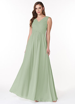 Azazie Flora Bridesmaid Dresses Dusty Sage A-Line Pleated Chiffon Dress image1
