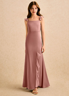 Azazie Novalie Girls Formal vestidos de niña de las flores Vestido Rosetón de Satén Elástico de Sirena con Lazo image3