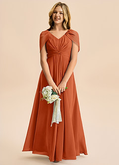 Azazie Emma Junior Robe Trapèze en Mousseline de soie Plissée Orange Brûlée image3