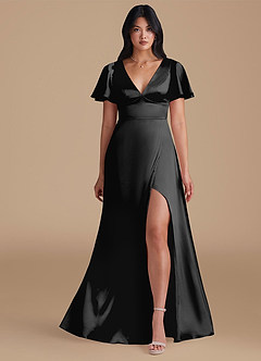Azazie Lani Final Sale Black A-Line Metallic Satin Dress image6