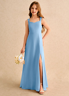 Azazie Makani Girls Formal Robe Demoiselle D'honneur Fillette Robe Trapèze en Mousseline de soie Décolleté en cœur Poudre Bleue image5
