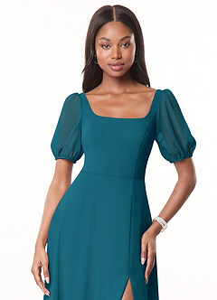 Azazie Alani Bridesmaid Dresses Ink Blue A-Line Square Neckline Chiffon Dress image5