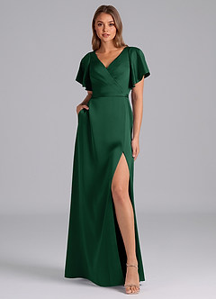 Azazie Ambrosia Vestidos de damas de honor Vestido de Verde Oscuro de Satén Elástico de Corte en A con Plisado image6