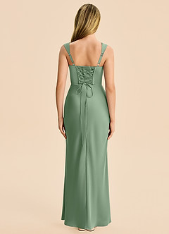 Azazie Lula Junior Matcha Sheath Pleated Stretch Satin Dress image2