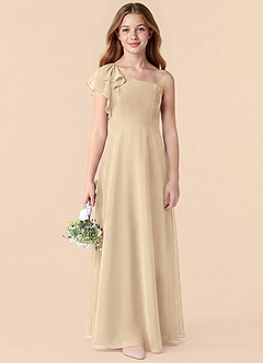 Azazie Arabella Junior Champagne A-Line Ruched Chiffon Dress image6
