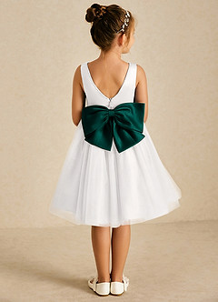 Azazie Seline Flower Girl Dresses Ivory Pine A-Line Bow Tulle Dress image1