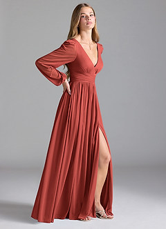 Azazie Norah Bridesmaid Dresses Terracotta A-Line Mesh Dress image5